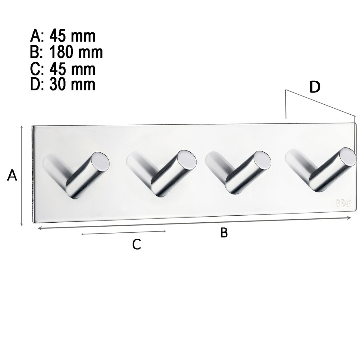 Kroklist, 4 kroker Smedbo Selvklebende Kantet Krom Polert