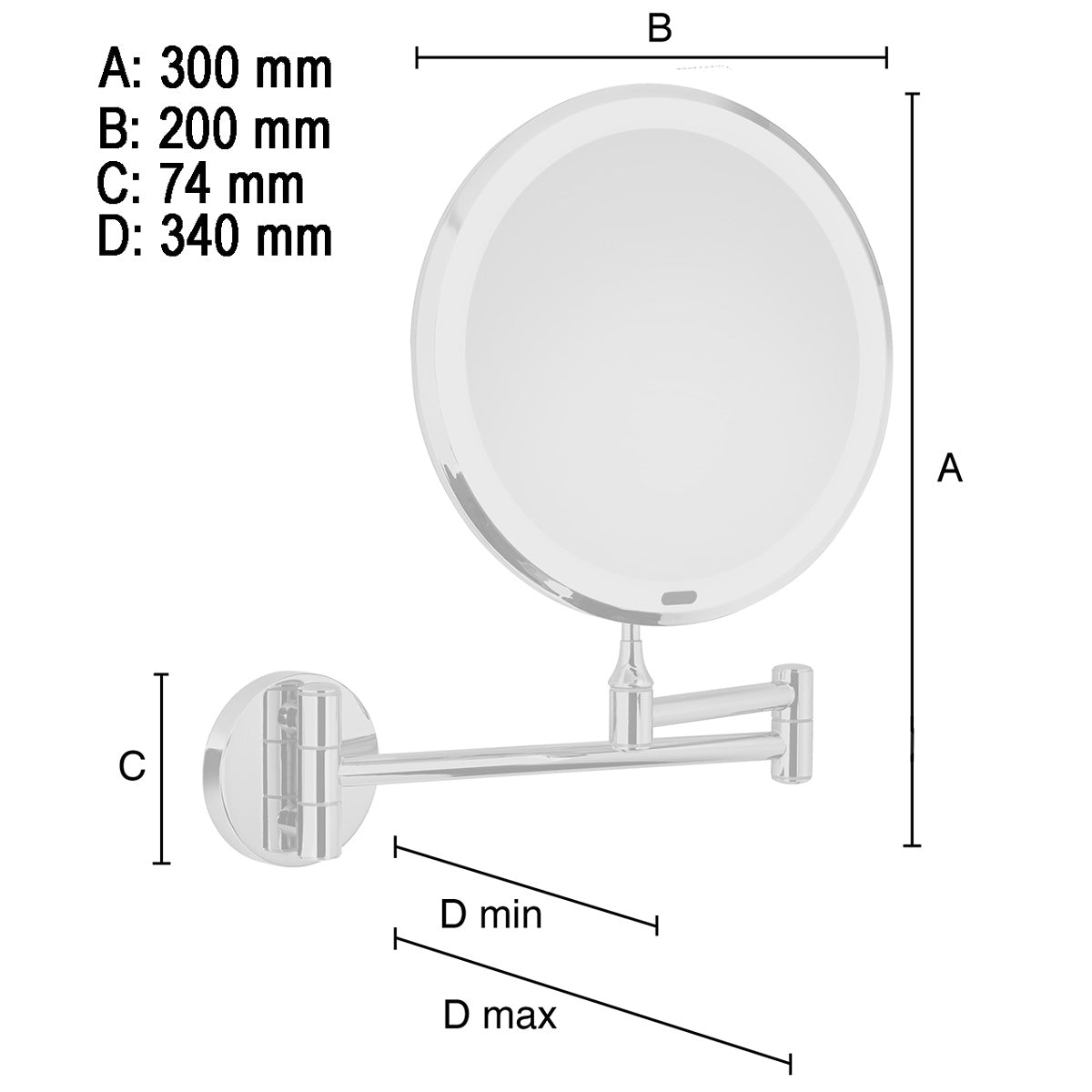Sminkspegel Smedbo Glow Vägg LED Krom Blank