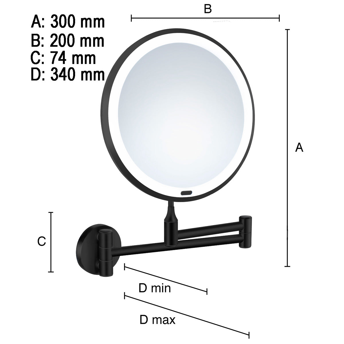 Sminkspegel Smedbo Glow Vägg LED Svart Matt