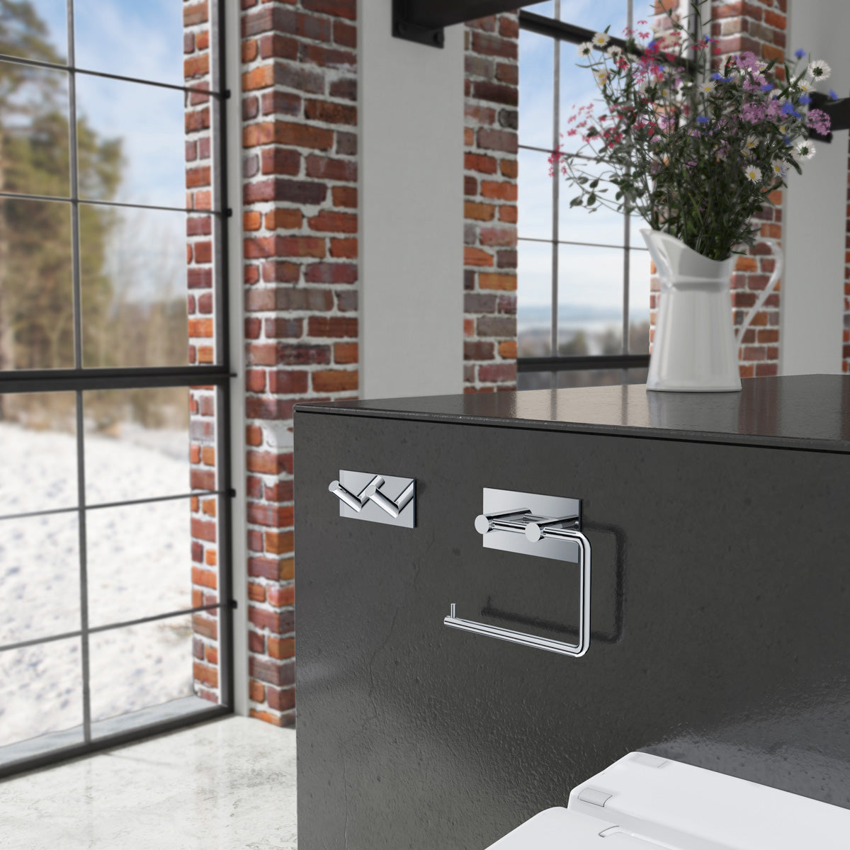 Toalettpapirholder Smedbo Selvklebende Kantet Krom Polert