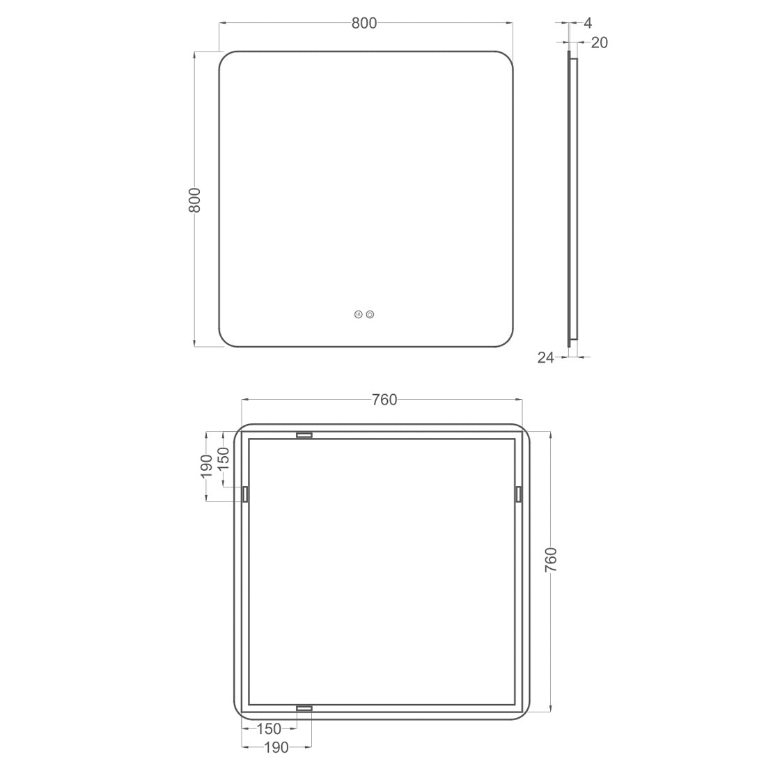 Badrumsspegel Imfri LED 80x80 cm Tenfors Verona