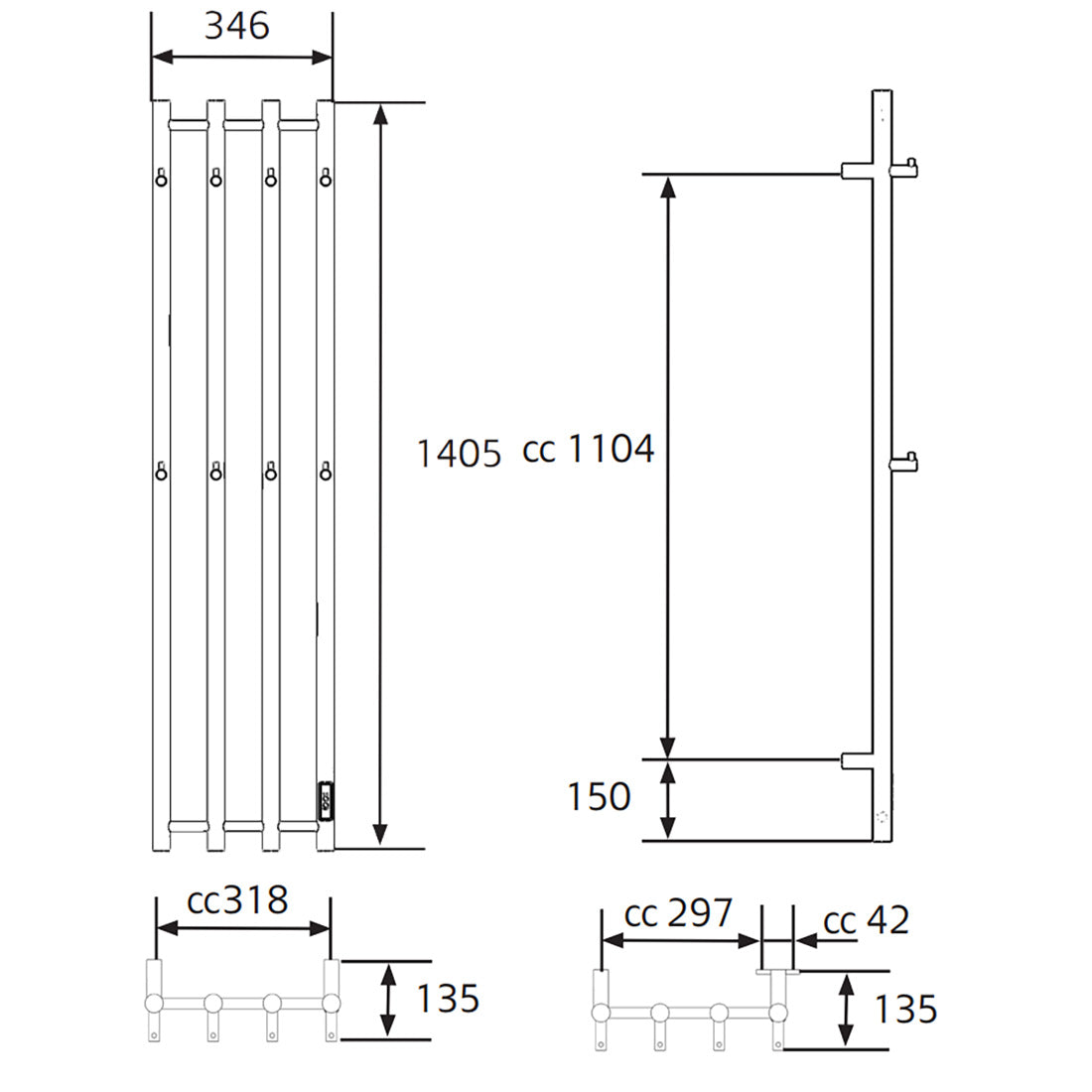 Handdukstork Hafa Grace 340x1400 Rostfri Blank