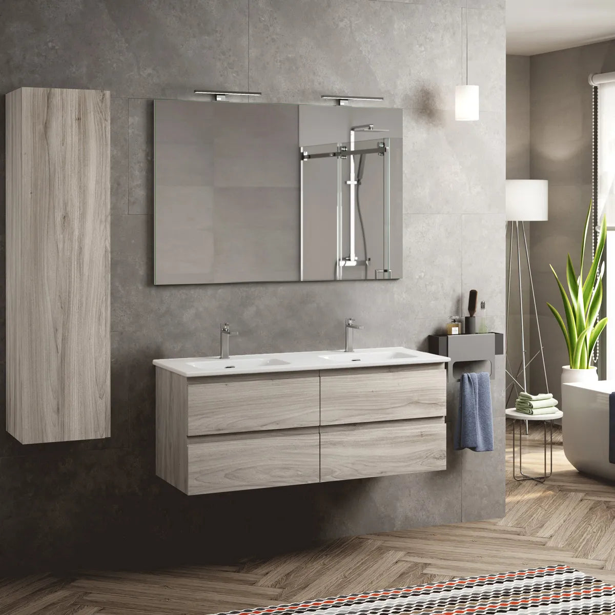 Provbit Kommod & Tvättställ 120 cm Tenfors Norrvik Grå Furu 4 lådor