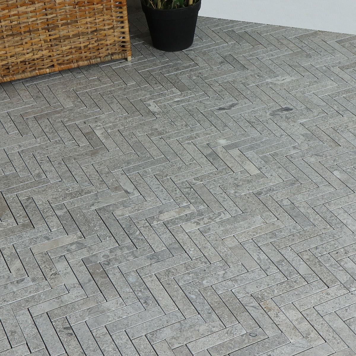 Mosaik Marmor Fishbone Rocky Grey