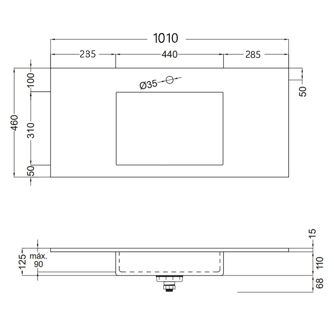 Tvättställ Solid Surface Tenfors Flow 100 cm Vit Matt