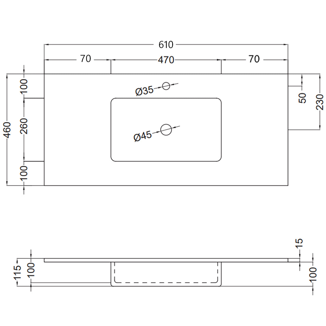 Tvättställ Solid Surface Tenfors Alpin 60 cm Antracit