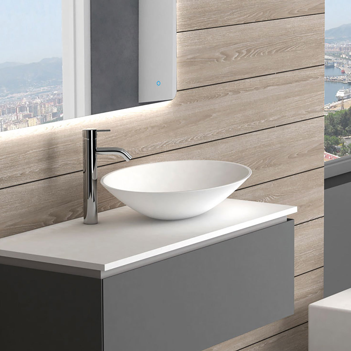 Tvättställ Solid Surface Tenfors Oval 57x41 cm Vit Matt