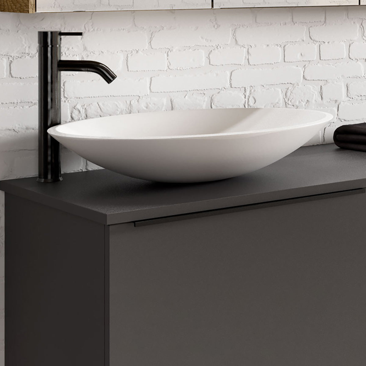 Tvättställ Solid Surface Tenfors Oval 57x41 cm Vit Matt