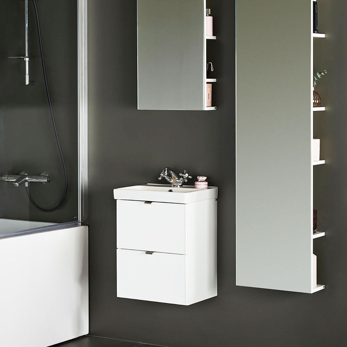 Badrumsmöbel set Hafa Neat Lådor med Tvättställ Vit 42cm