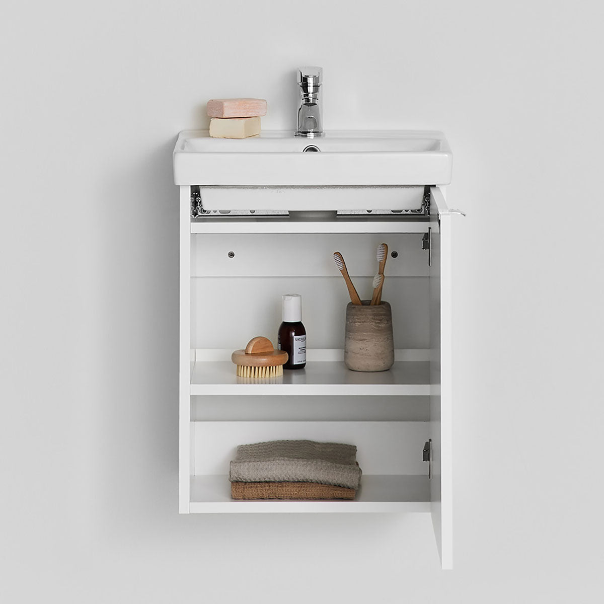 Badrumsmöbel set Hafa Neat Lucka med Tvättställ Vit 42cm