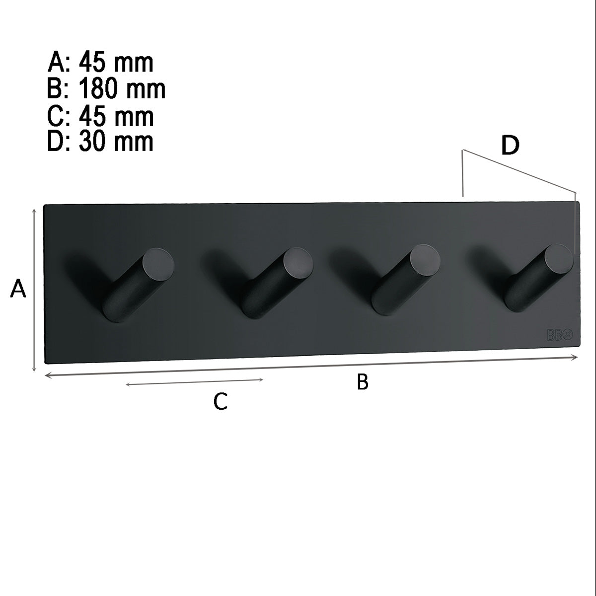 Kroklist, 4 kroker Smedbo Selvklebende Kantet Svart Matt