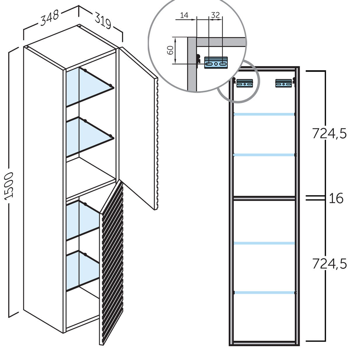 Högskåp Badrum 35x150 cm Tenfors Stilja Valnöt