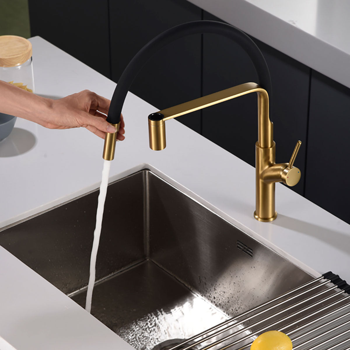 Köksblandare Sena med flexibel pip Borstat guld