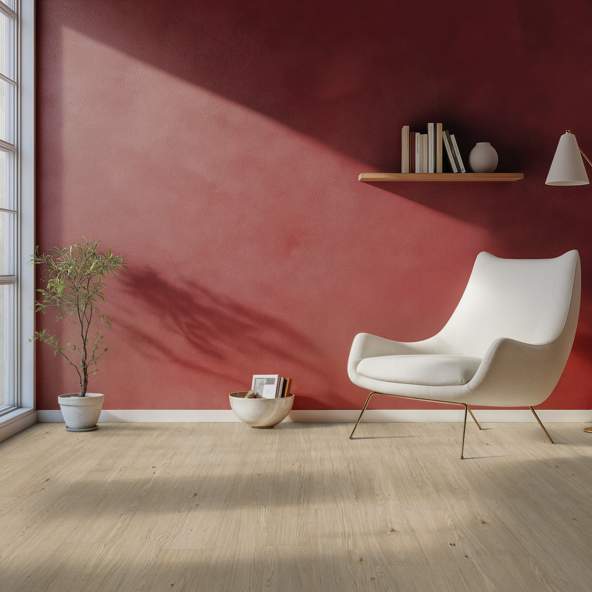 Modernt rum med ljust laminatgolv Oak Camel