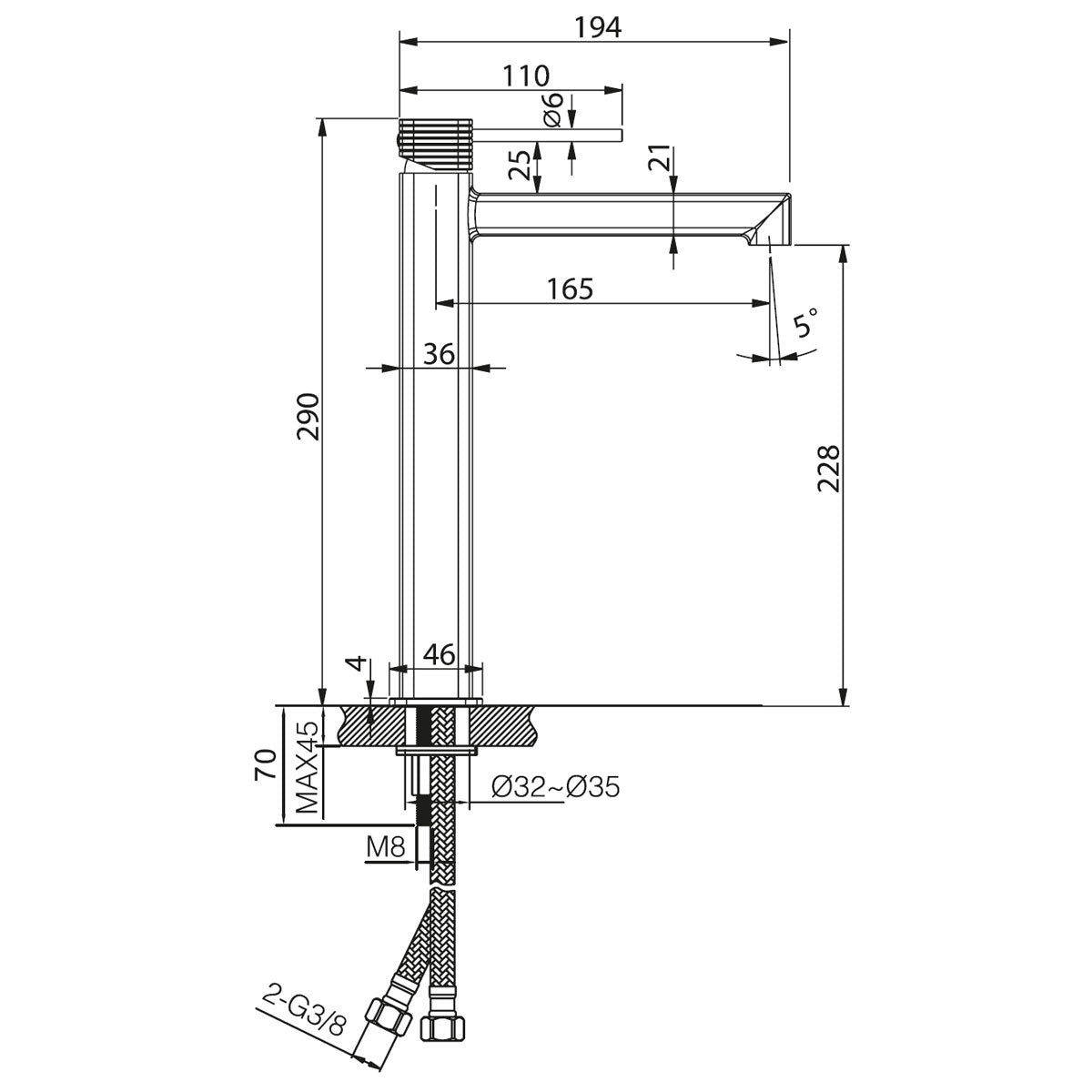 Tvättställsblandare Firenze Hög Borstad Rosé