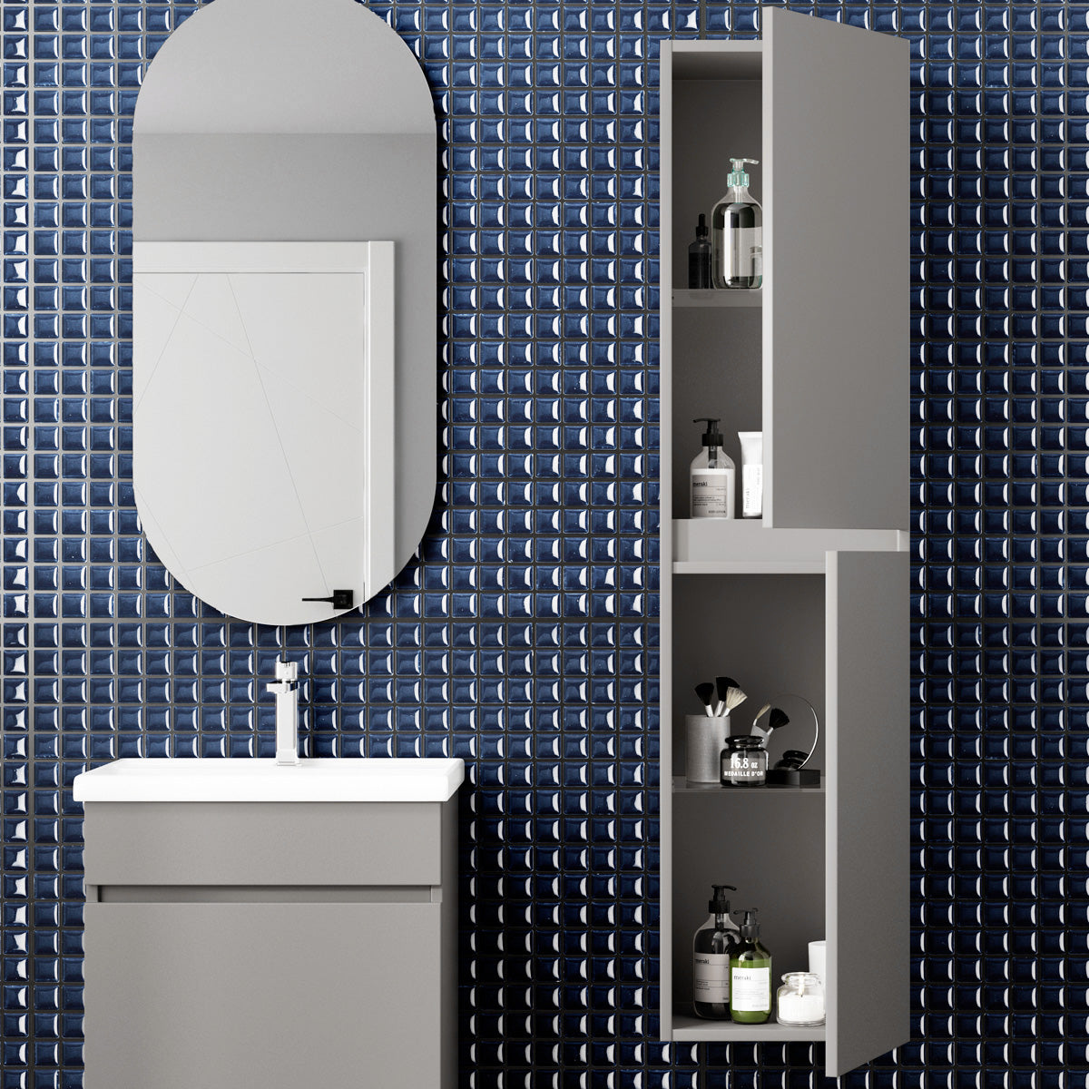 Högskåp Badrum 35x140 cm Tenfors Viken Grå Matt