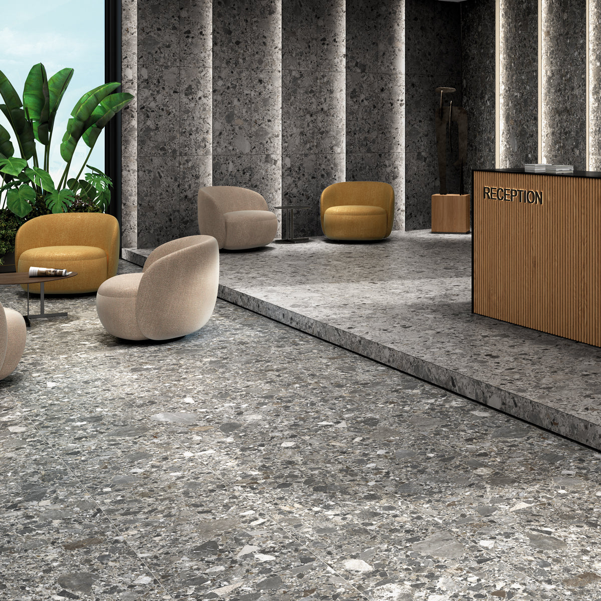 Klinker Inlay Terrazzo Graphite Matt 60x120 – Kakelgiganten