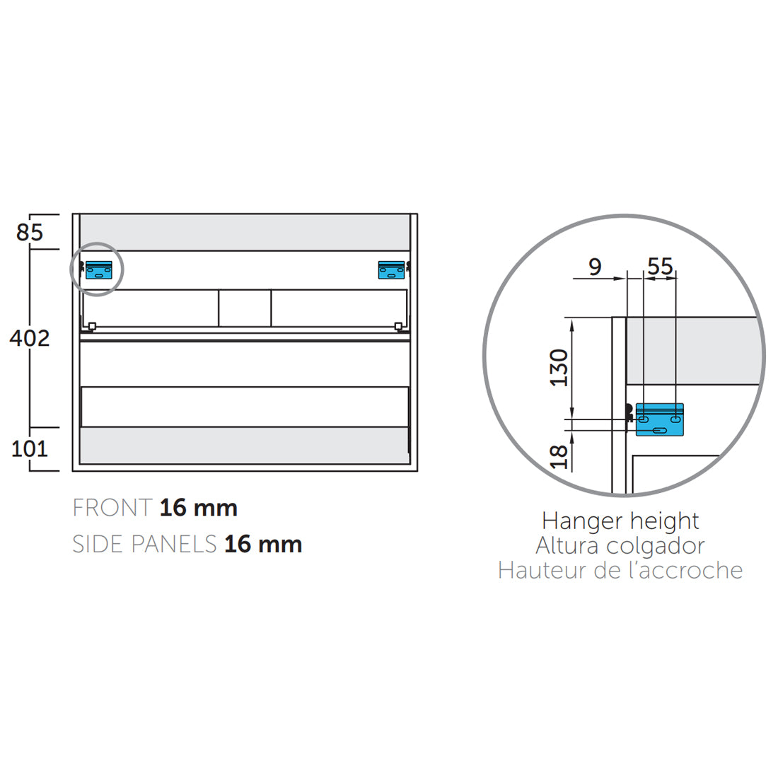 Kommod & Tvättställ 60 cm Tenfors Viken Grå Matt