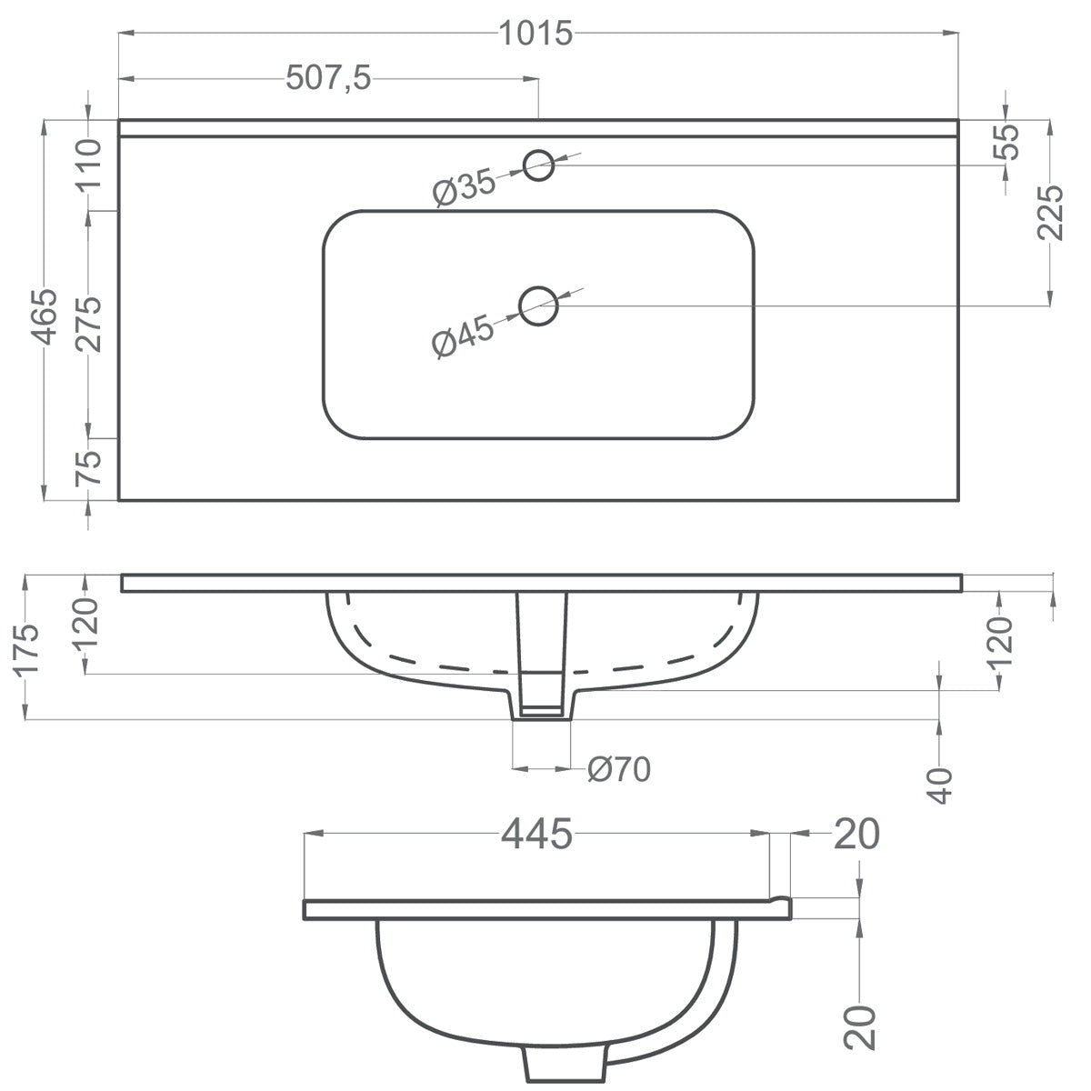 Tvättställ Tenfors Fjord 100 cm Vit Blank