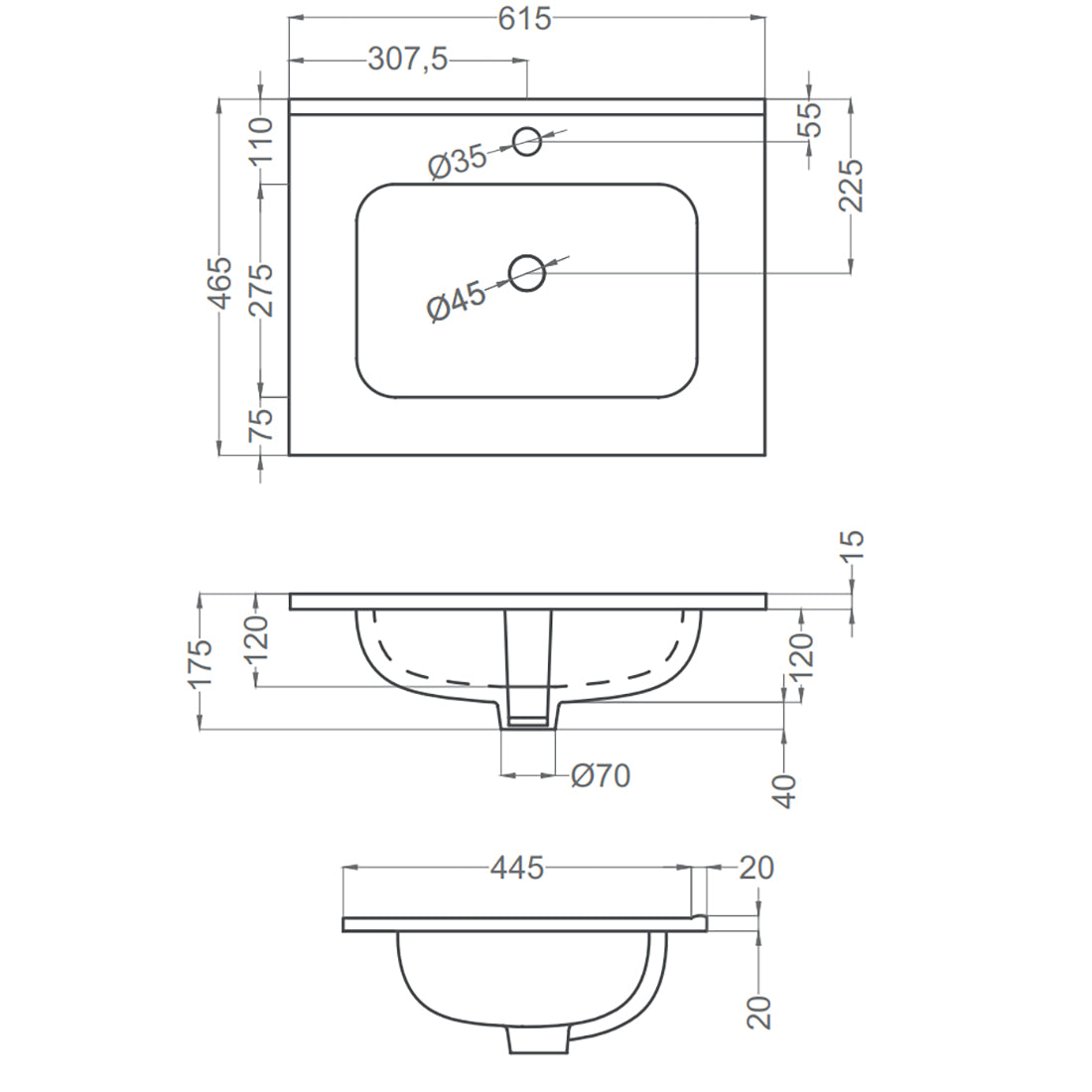 Tvättställ Tenfors Fjord 60 cm Svart Matt